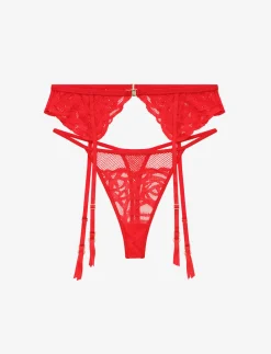 Rose Lace Thong & Garter Set