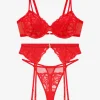 Rose Lace Unlined Demi Bra + Thong & Garter Set